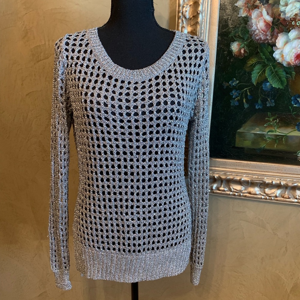 Crocheted silvery top by Bebe